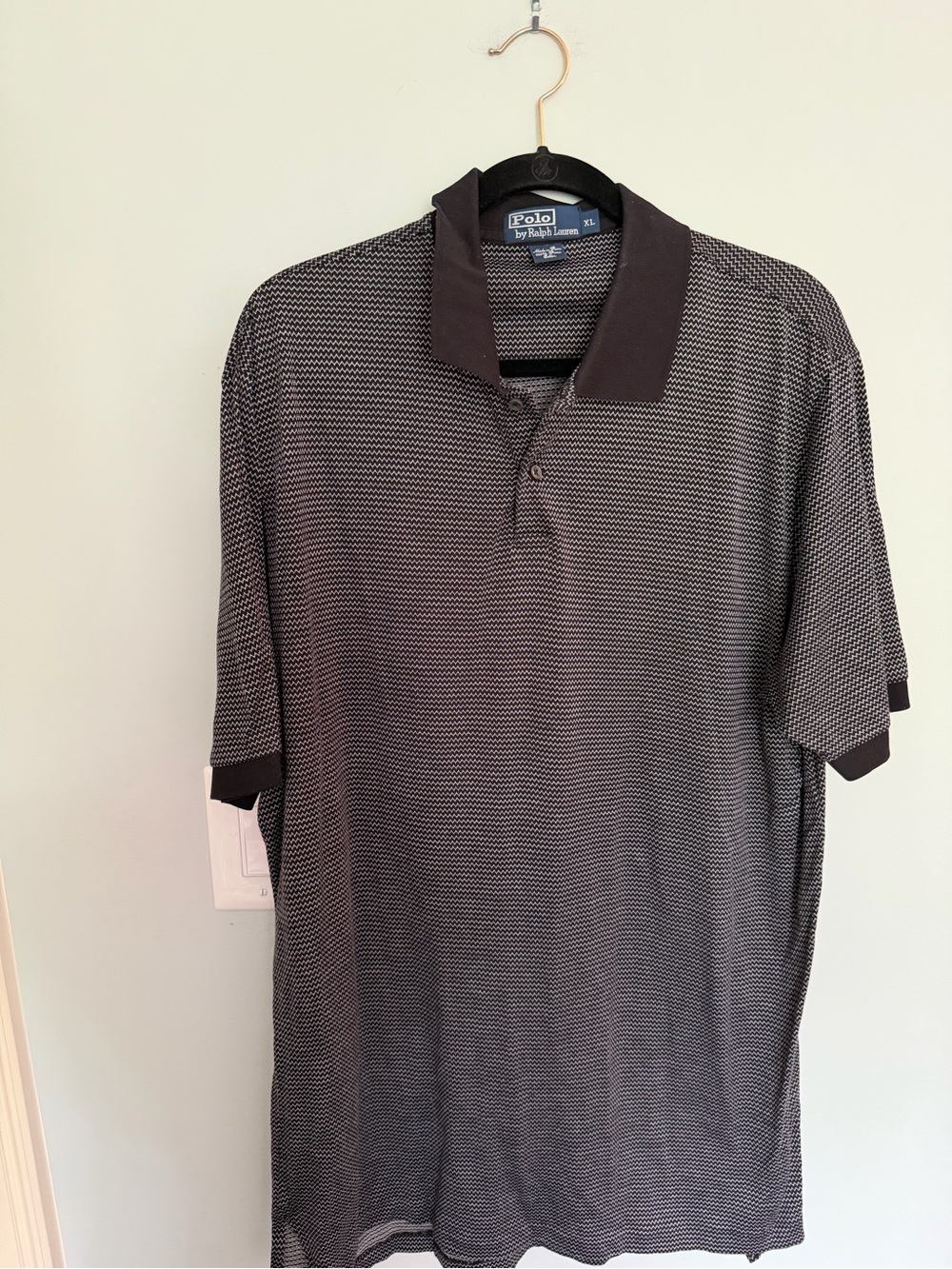 Polo by Ralph Lauren Men’s Black and White Micro-Pattern Polo XL